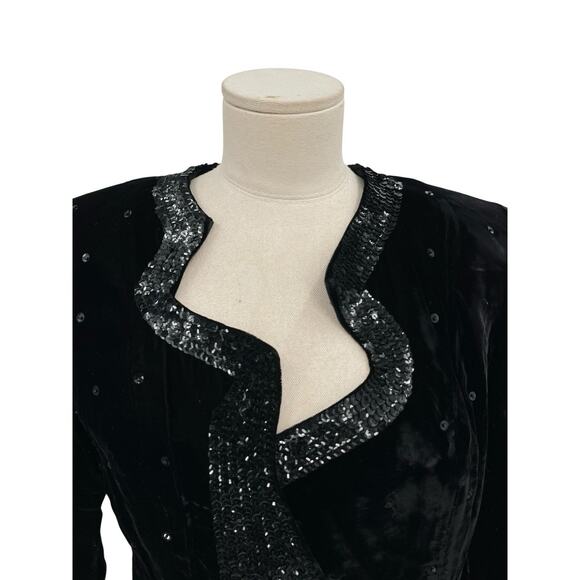 Vintage Magali Collection Black Velvet Sequin Skirt Suit Jacket Size 4 - Picture 4 of 15